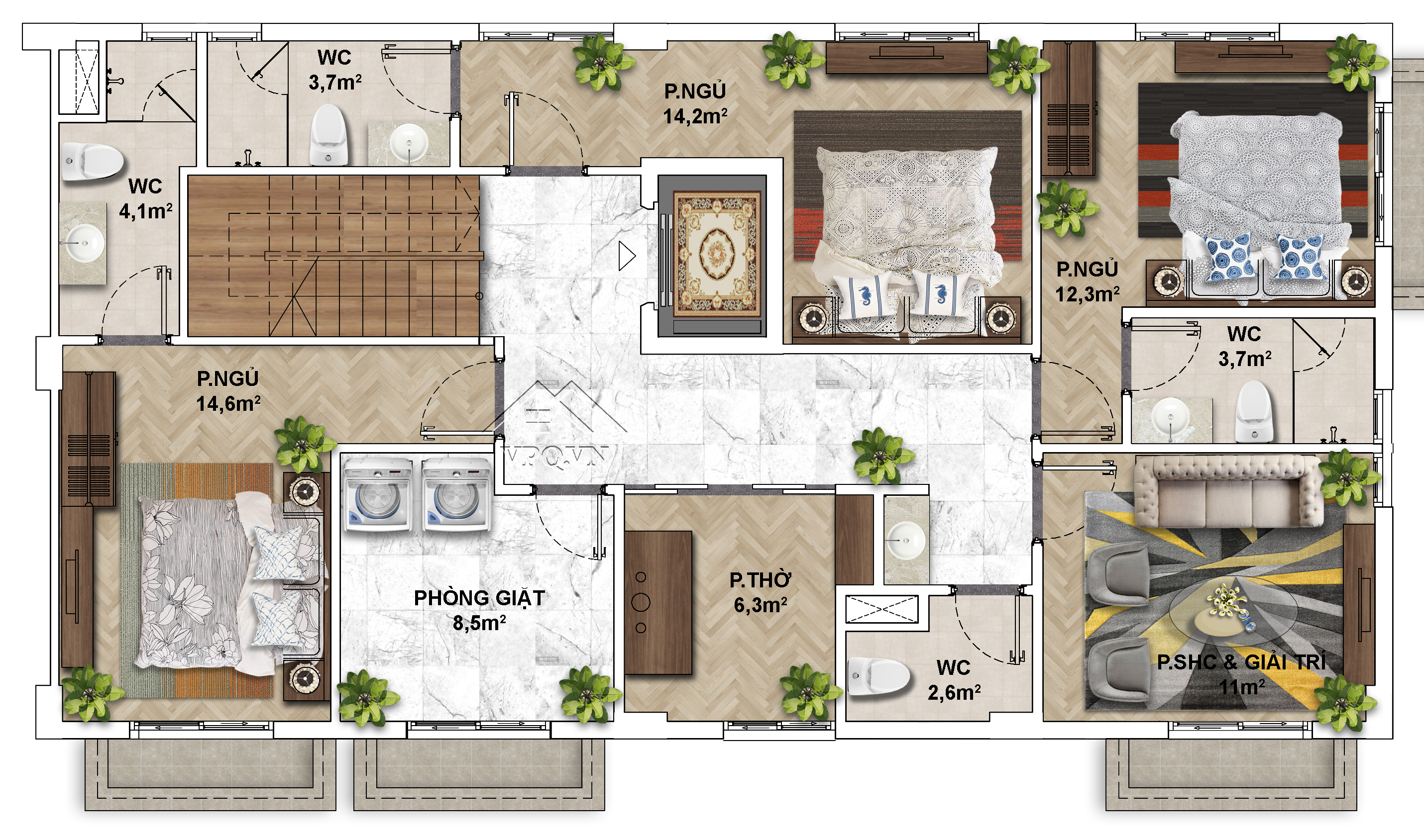 Layout thiết kế Shophouse The Center Phú Quốc mặt tiền 15mx8 - Tầng 5